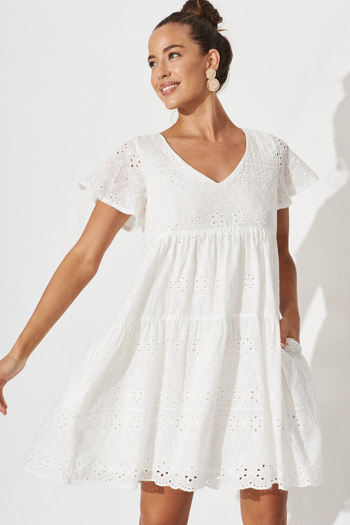 Lawson Dress In White Cotton Broderie - front