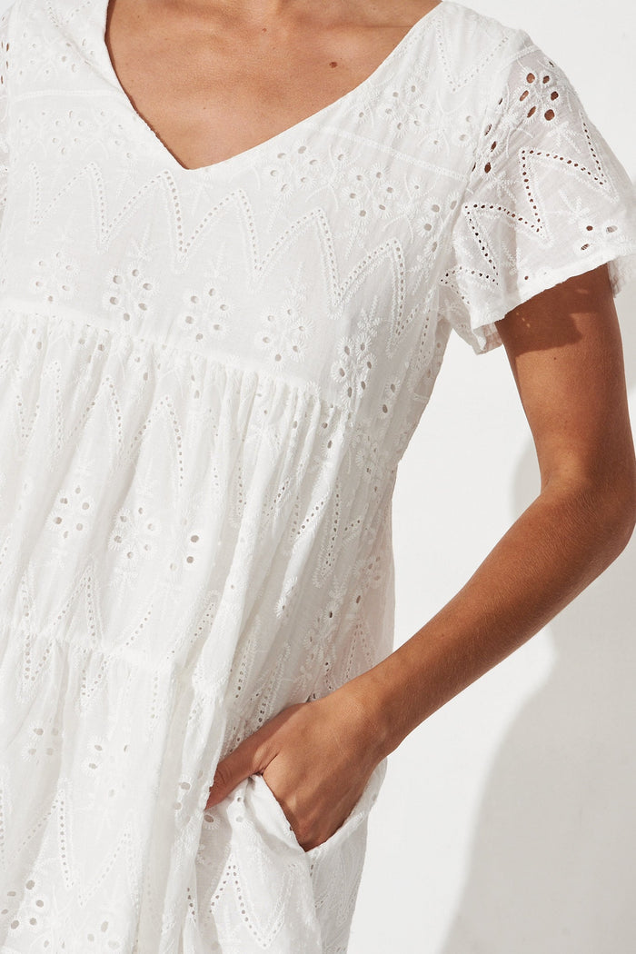 Lawson Dress In White Cotton Broderie - detail