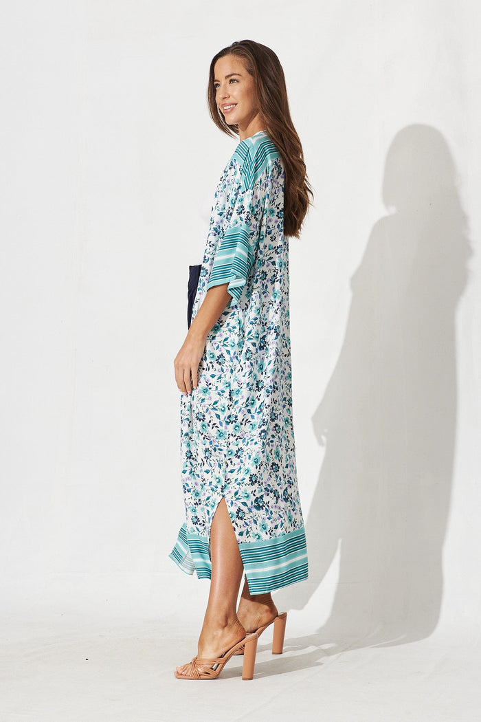 Darcie Cape In Green With White Boho Floral - side