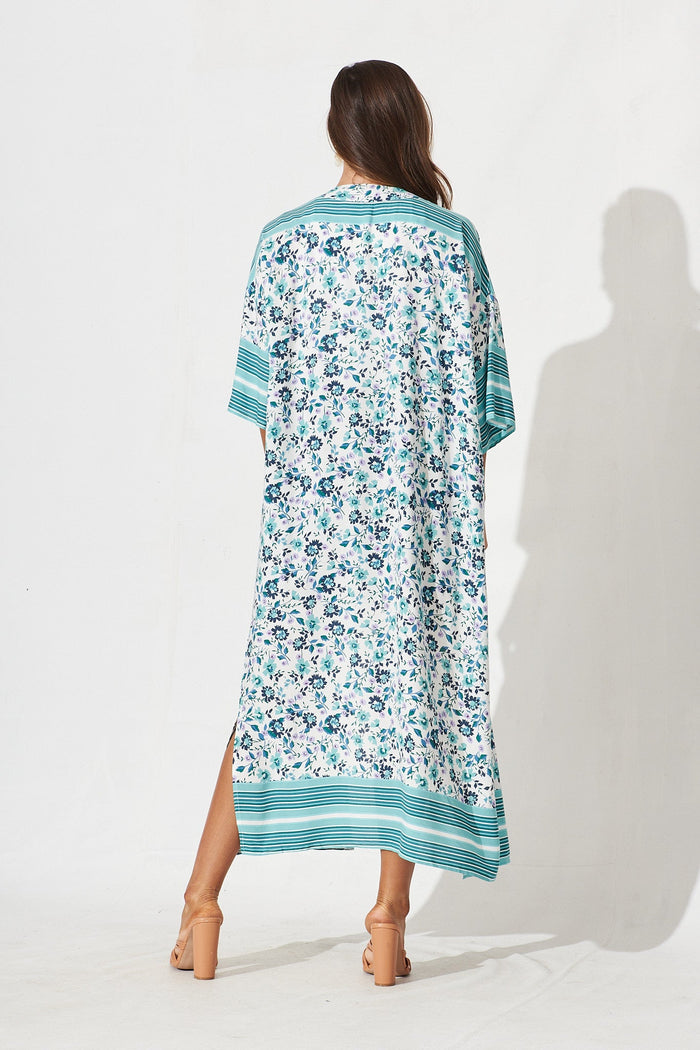 Darcie Cape In Green With White Boho Floral - back