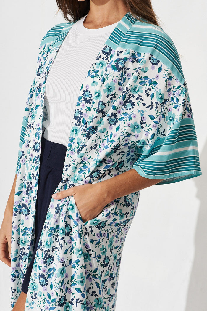 Darcie Cape In Green With White Boho Floral - detail