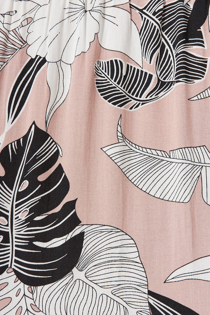 Sunderland Midi Dress In Pink With Black White Floral - fabric
