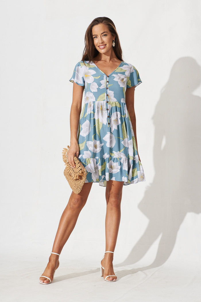 Wells Dress In Sage With White Floral - full length