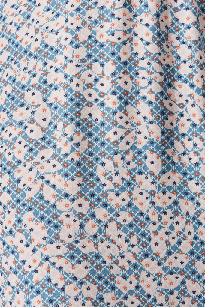 Wolverhampton Midi Dress In Blue With Pink Disty Floral - fabric