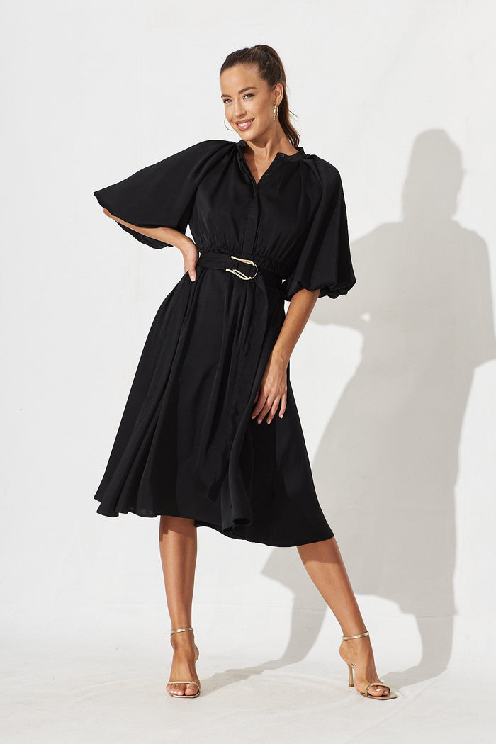 Shara Midi Dress In Black - full length