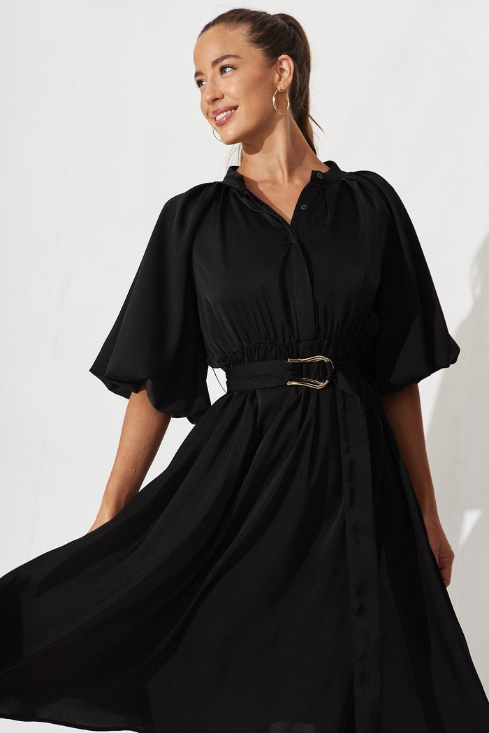 Shara Midi Dress In Black - front