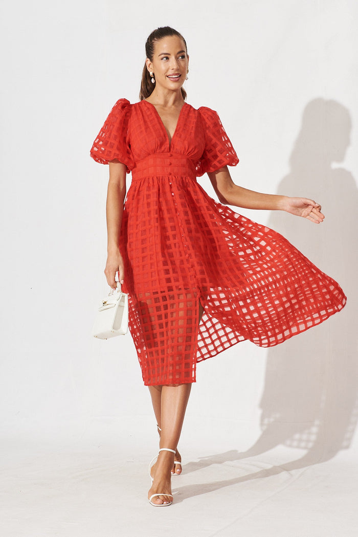 Destiny Midi Dress In Red Organza - full length