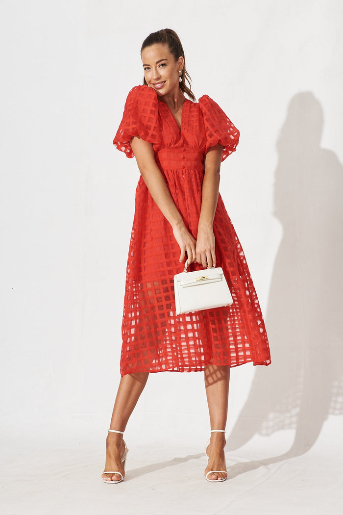 Destiny Midi Dress In Red Organza - full length