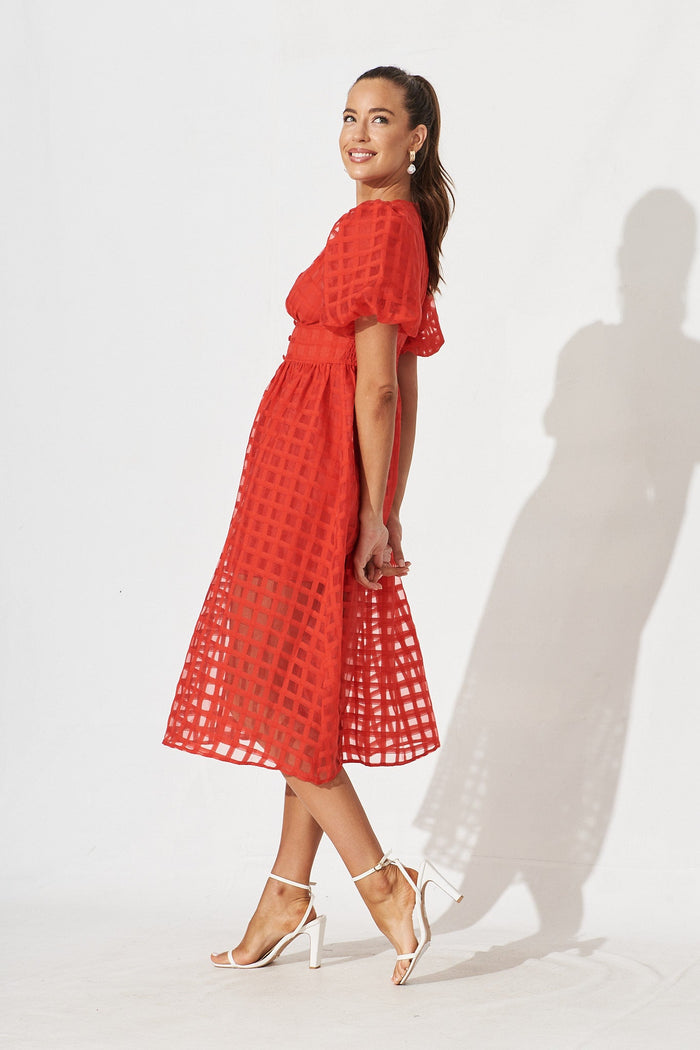 Destiny Midi Dress In Red Organza - side