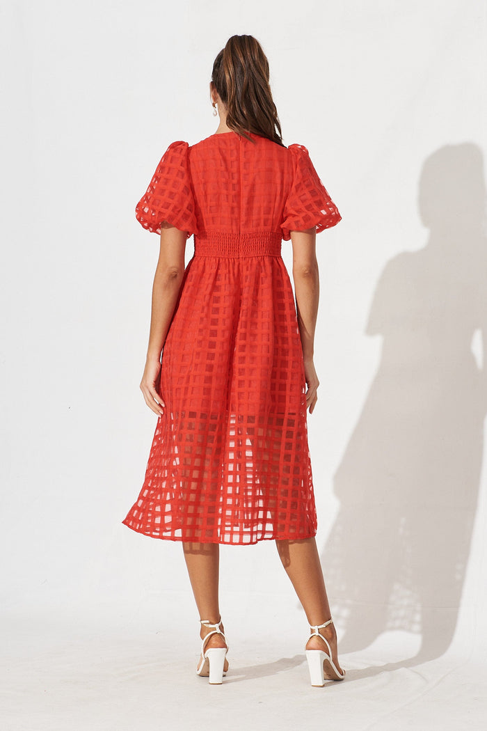 Destiny Midi Dress In Red Organza - back