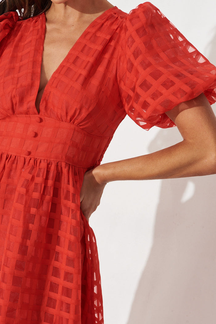 Destiny Midi Dress In Red Organza - detail