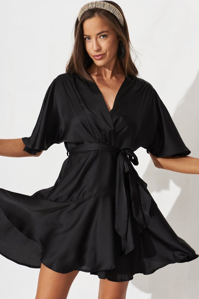 Braily Dress In Black Satin - St Frock (Dev)