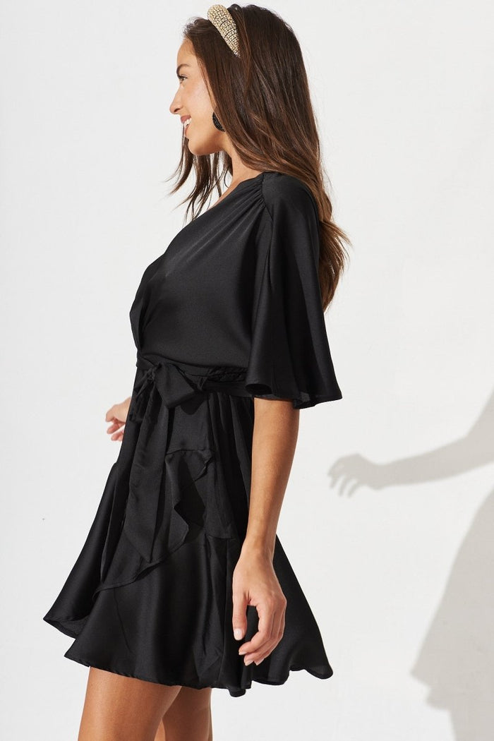Braily Dress In Black Satin - St Frock (Dev)