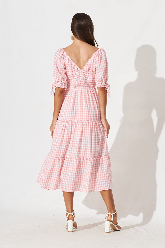 Tayah Midi Dress In Light Pink Cotton Blend - back