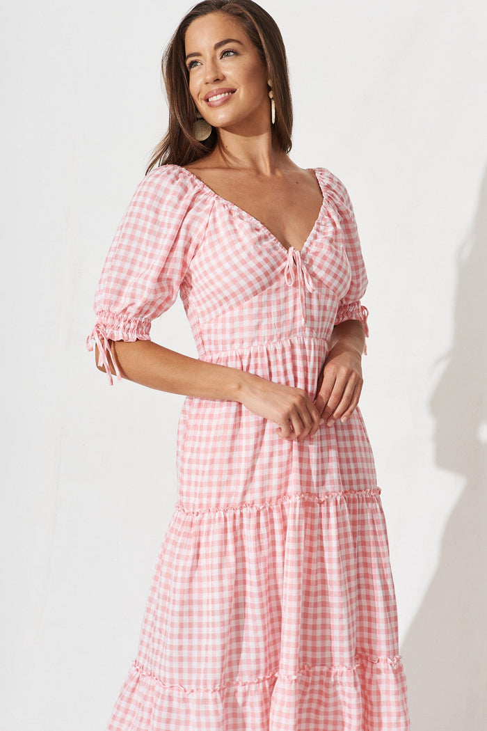 Tayah Midi Dress In Light Pink Cotton Blend - front