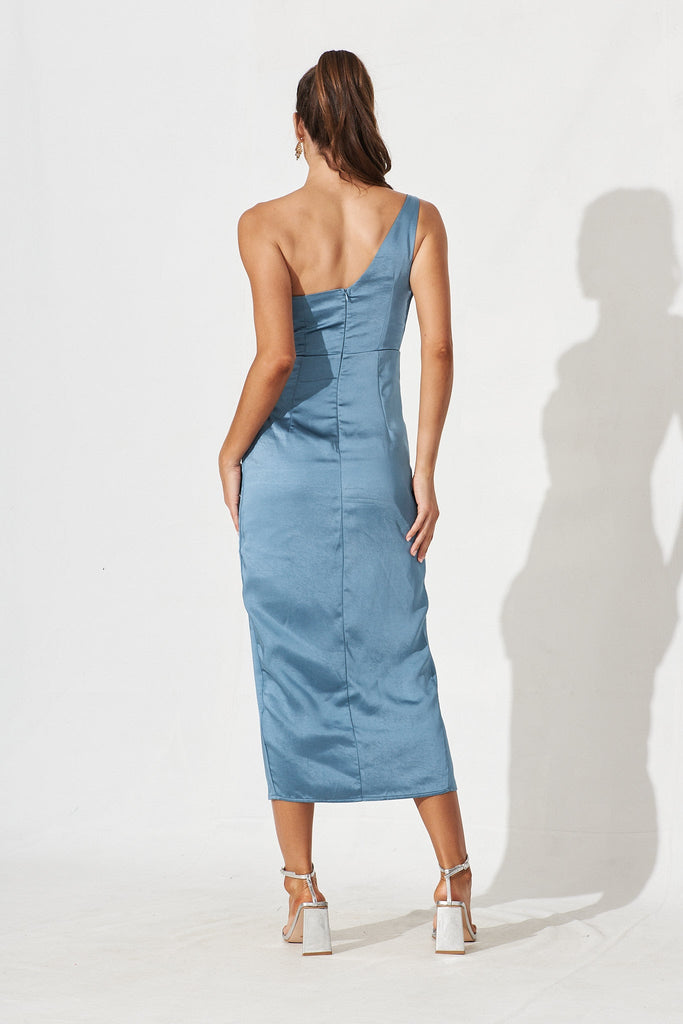 Newquay Midi Dress In Blue Satin - back