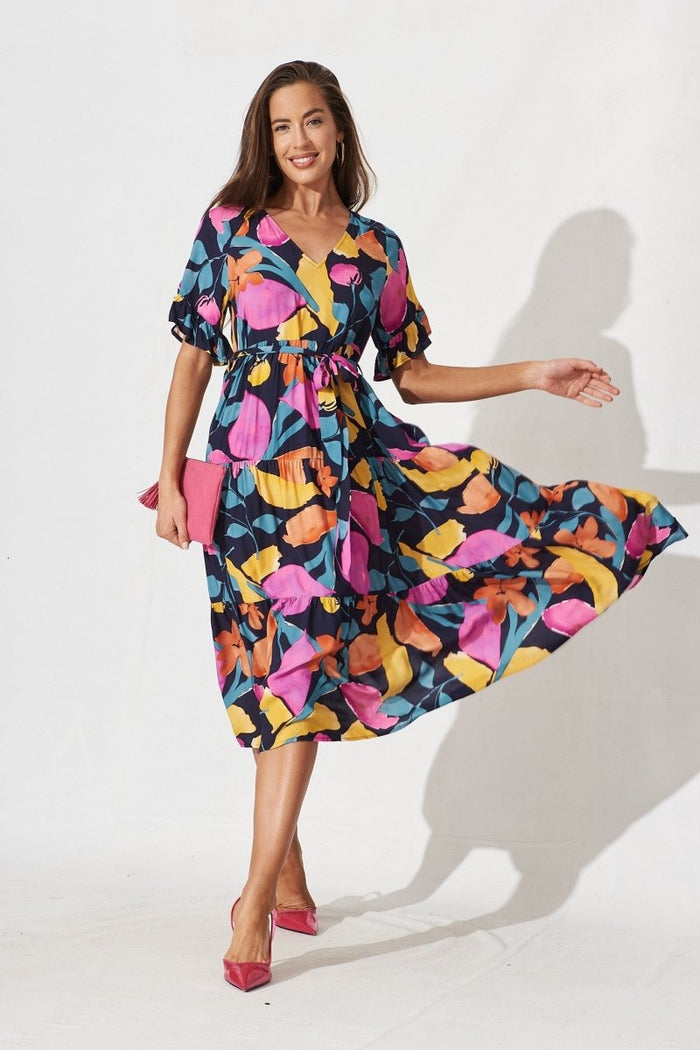 Braxton Midi Dress In Black With Multi - St Frock (Dev)