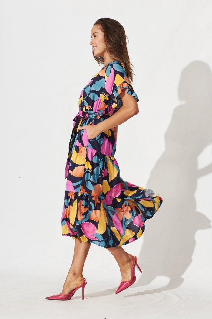 Braxton Midi Dress In Black With Multi - St Frock (Dev)