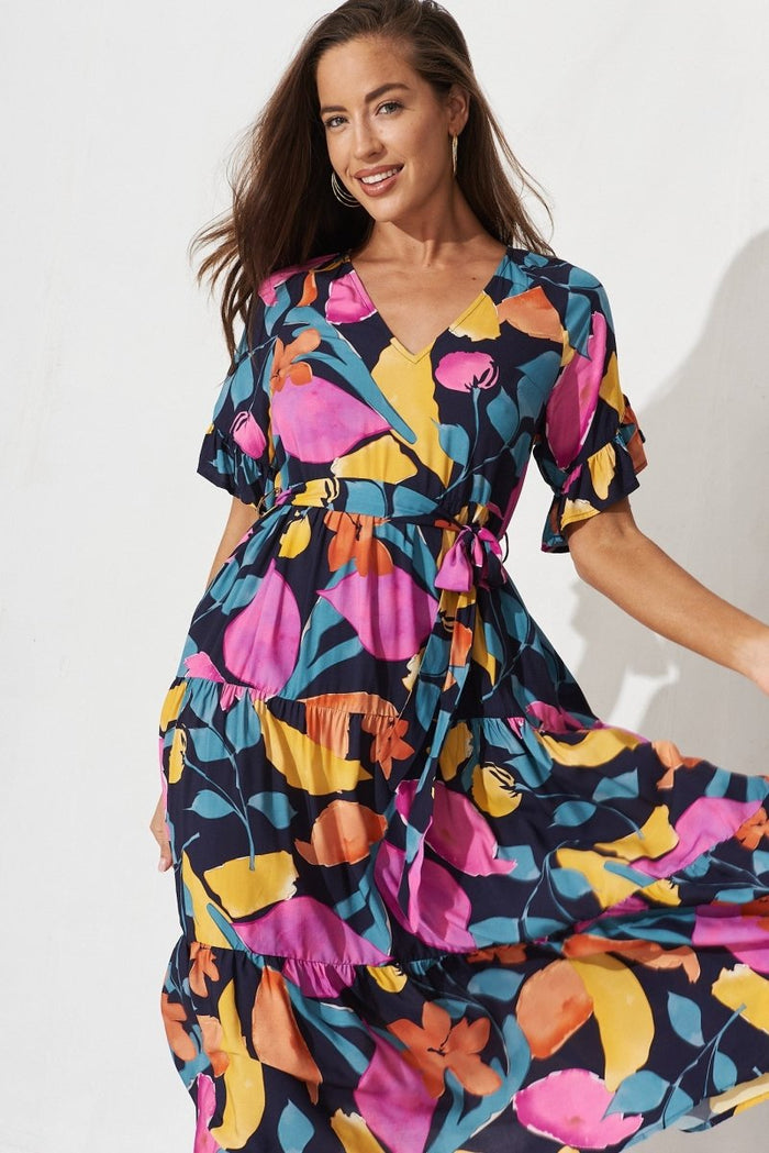 Braxton Midi Dress In Black With Multi - St Frock (Dev)