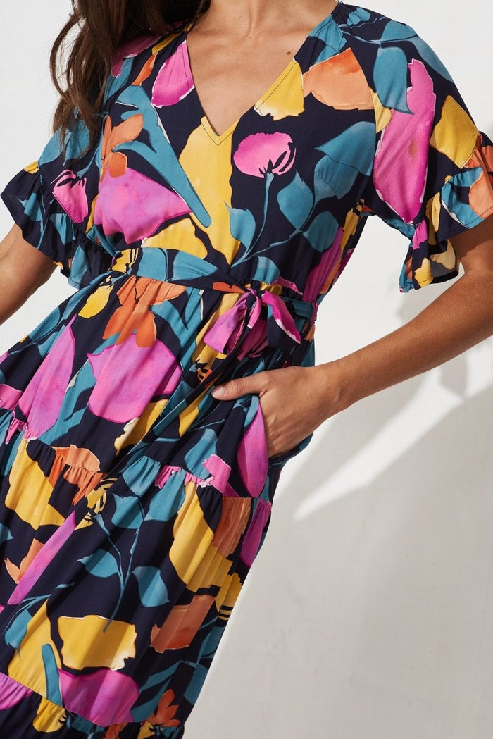 Braxton Midi Dress In Black With Multi - St Frock (Dev)