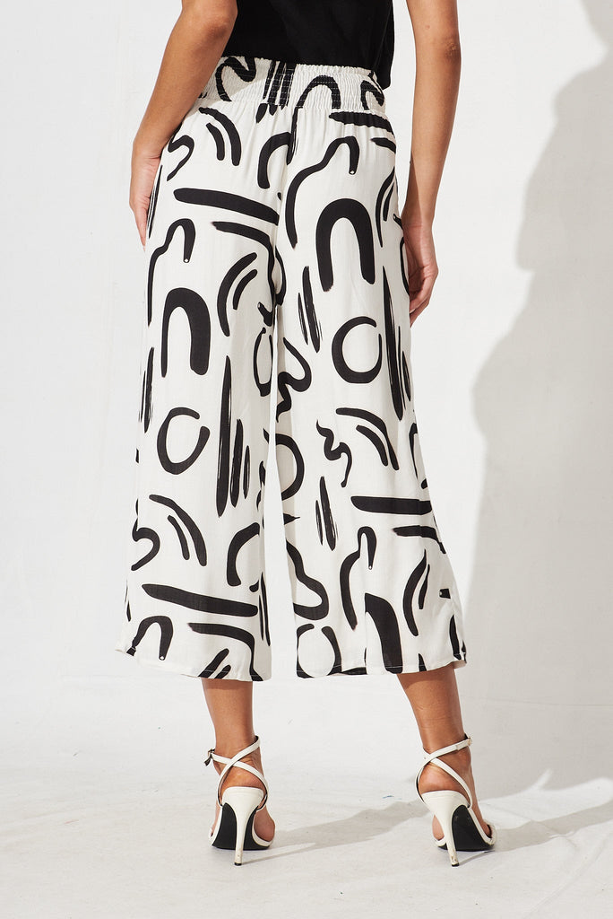 Macksville Pant In White With Black Print Linen Blend - back