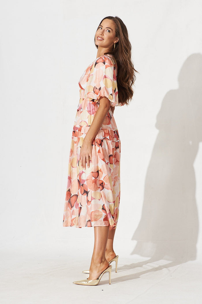Amalie Midi Dress In Tangerine With Multi Print - side