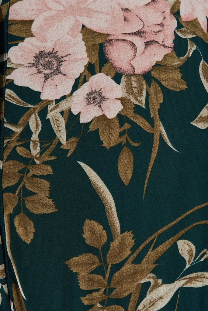 Brittney Maxi Dress In Emerald With Blush Floral Chiffon - St Frock (Dev)