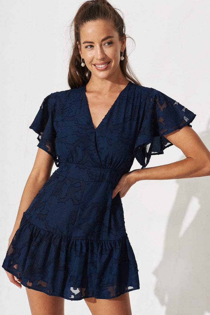 Oksana Playsuit In Navy Chiffon - front