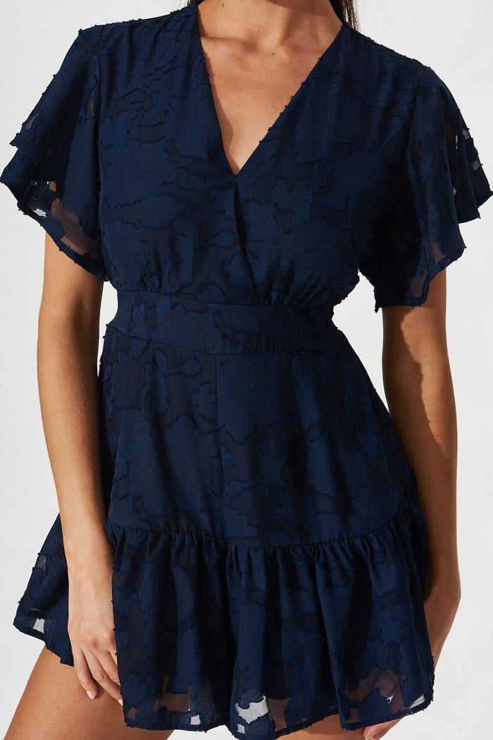 Oksana Playsuit In Navy Chiffon - detail