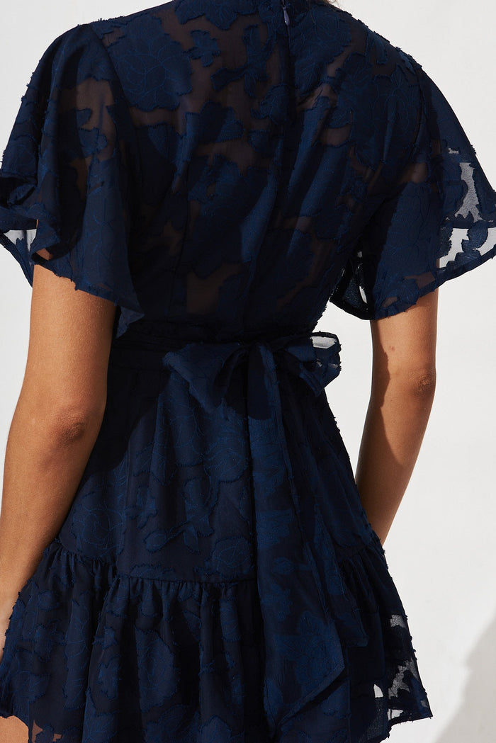 Oksana Playsuit In Navy Chiffon - back