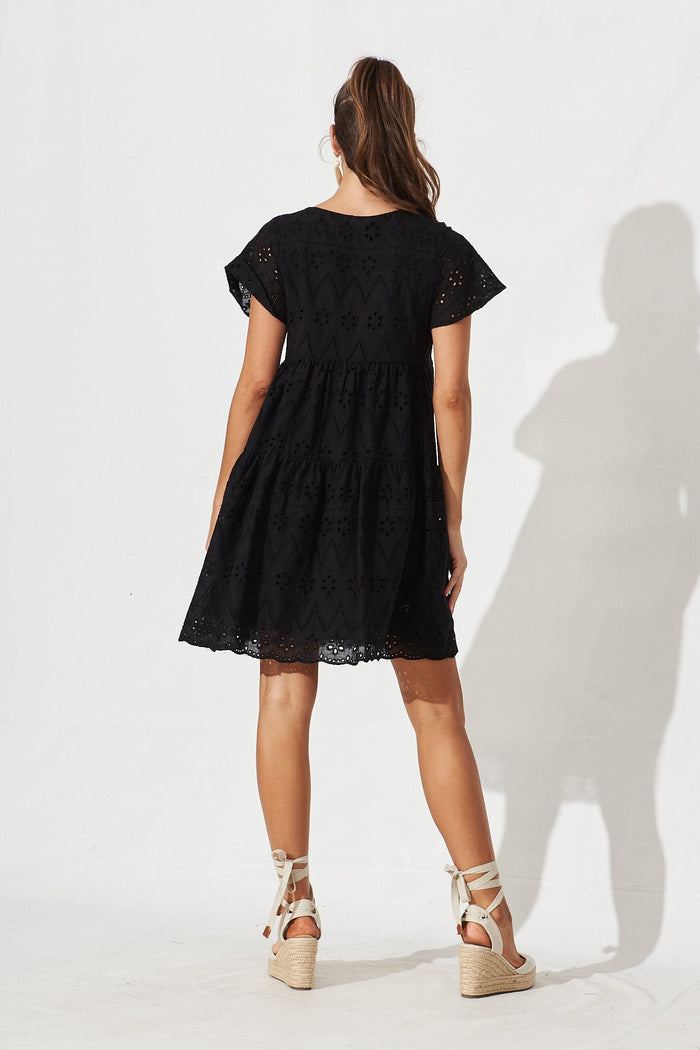 Lawson Dress In Black Cotton Broderie - back