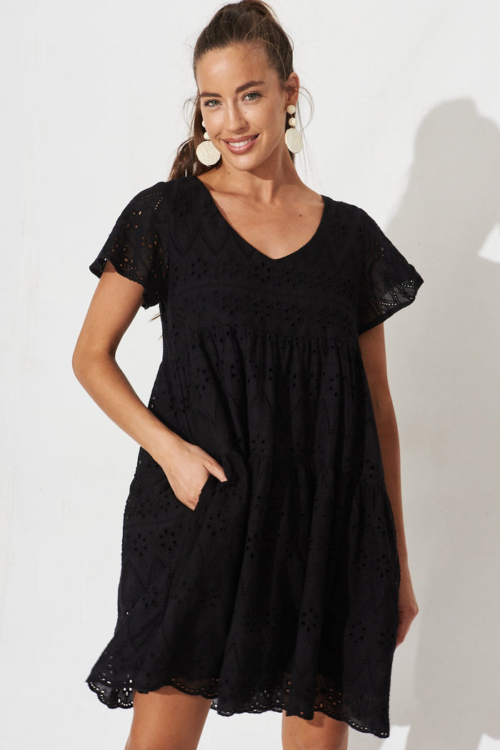 Lawson Dress In Black Cotton Broderie - front