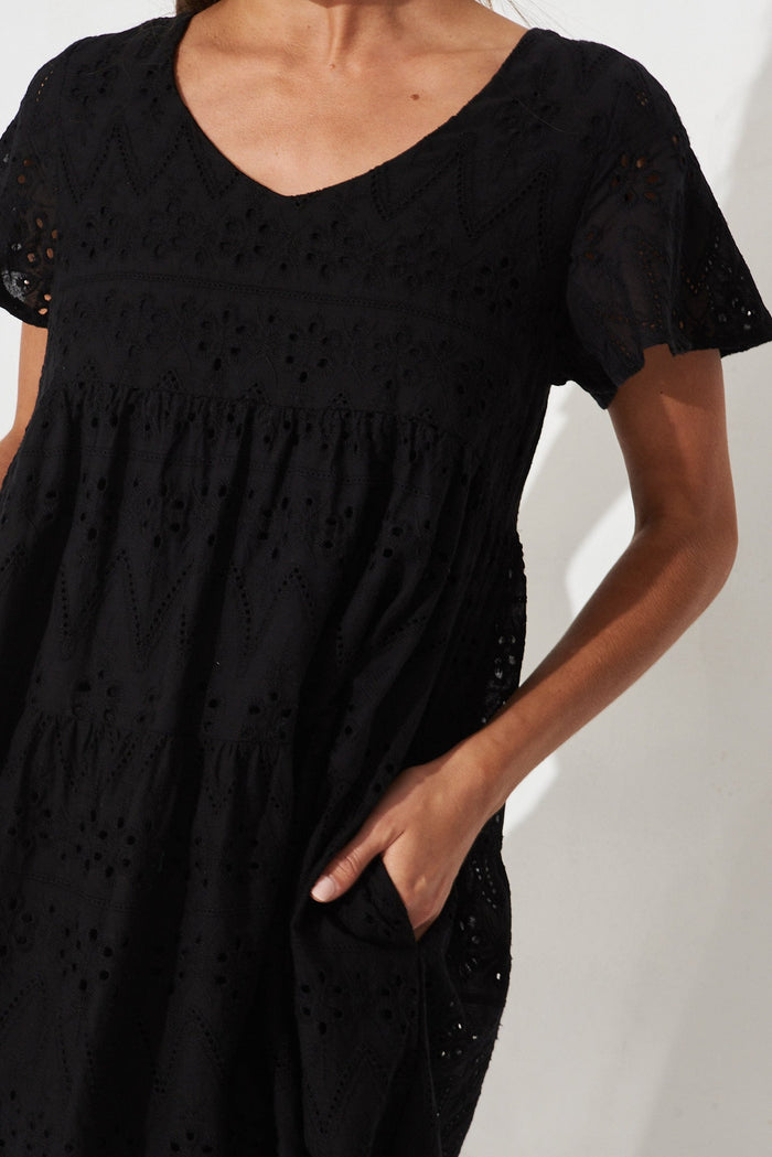 Lawson Dress In Black Cotton Broderie - detail