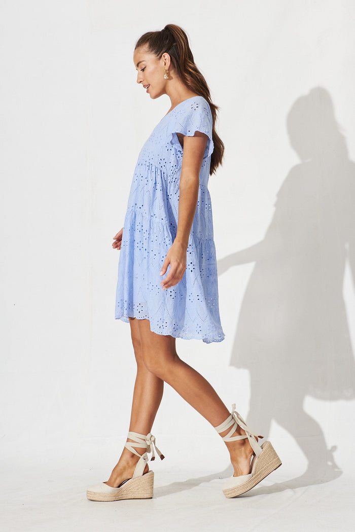 Lawson Dress In Sky Blue Cotton Broderie - side