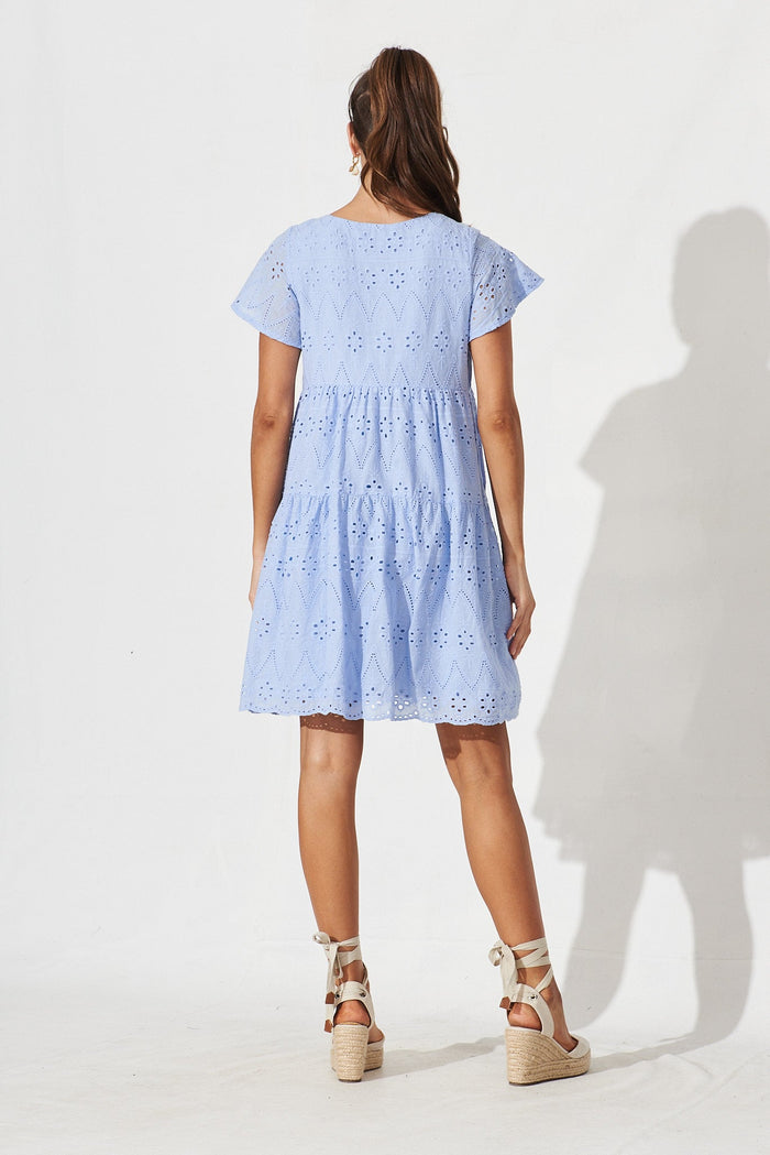 Lawson Dress In Sky Blue Cotton Broderie - back