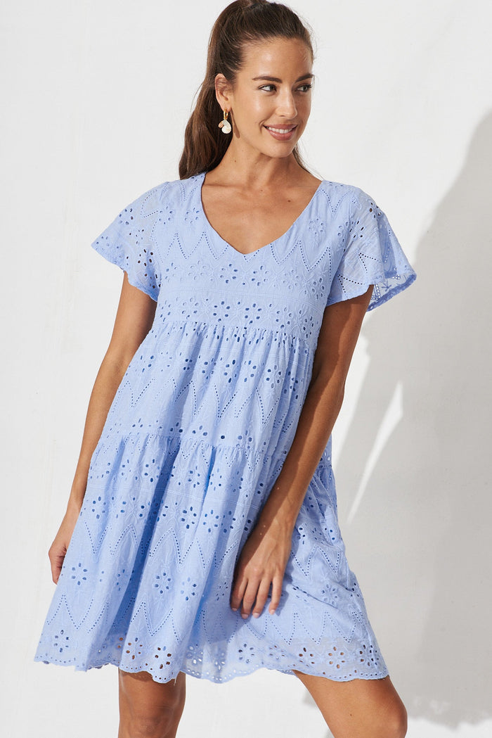 Lawson Dress In Sky Blue Cotton Broderie - front