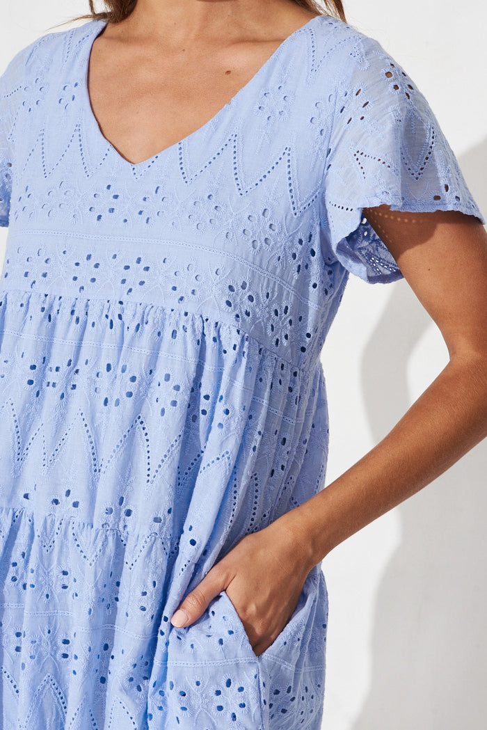 Lawson Dress In Sky Blue Cotton Broderie - detail