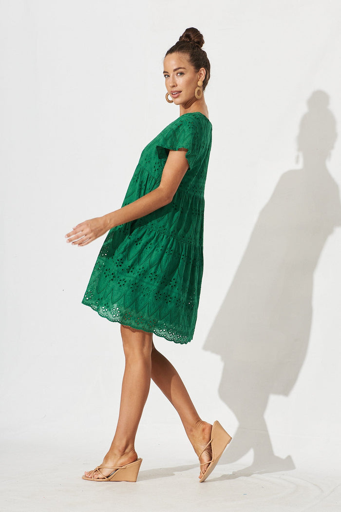 Lawson Dress In Green Cotton Broderie - side