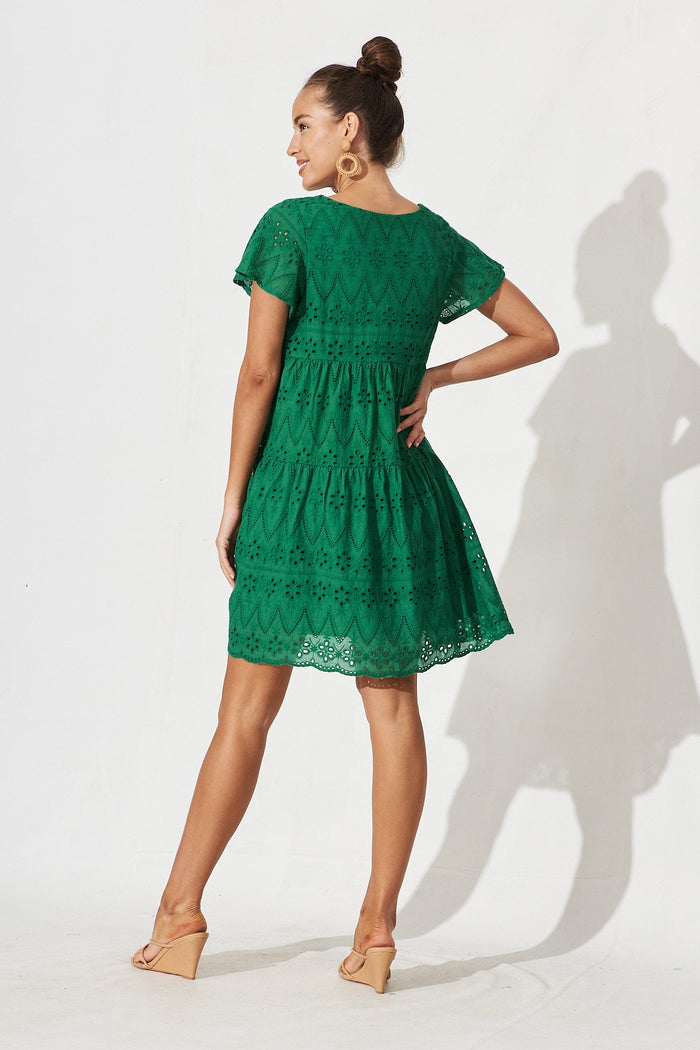 Lawson Dress In Green Cotton Broderie - back