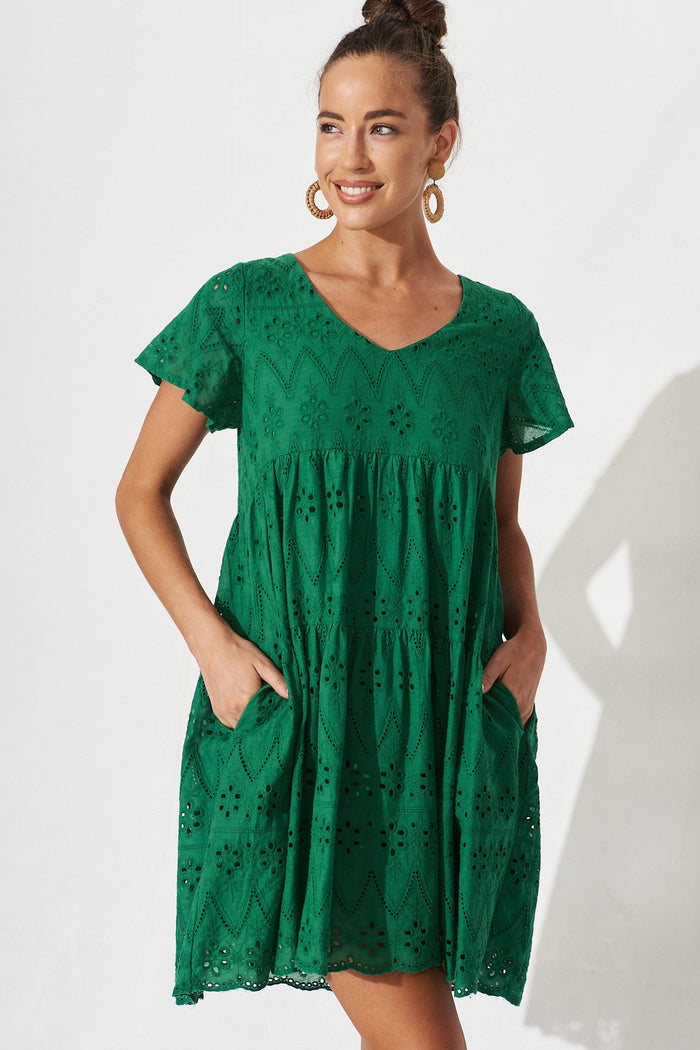 Lawson Dress In Green Cotton Broderie - front
