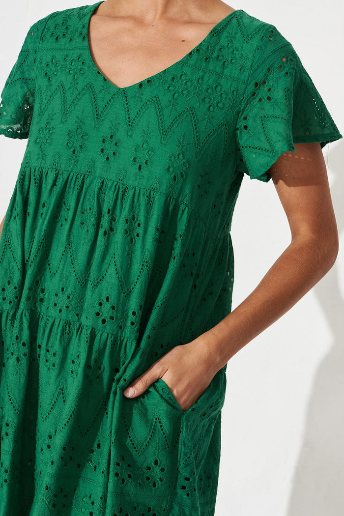 Lawson Dress In Green Cotton Broderie - detail