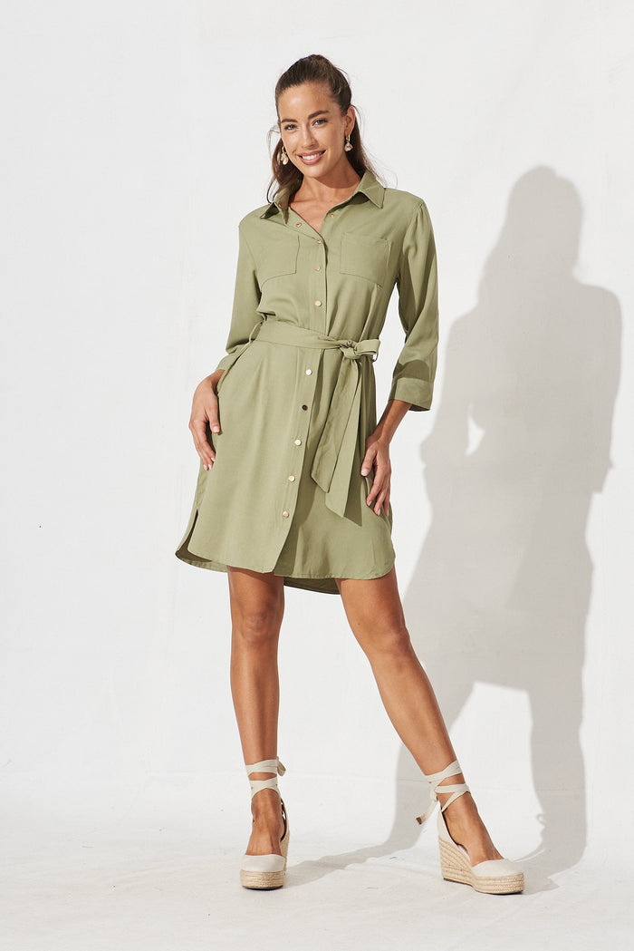 Repton Shirt Dress In Khaki - full length