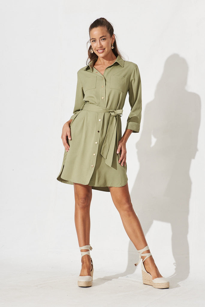 Repton Shirt Dress In Khaki - full length