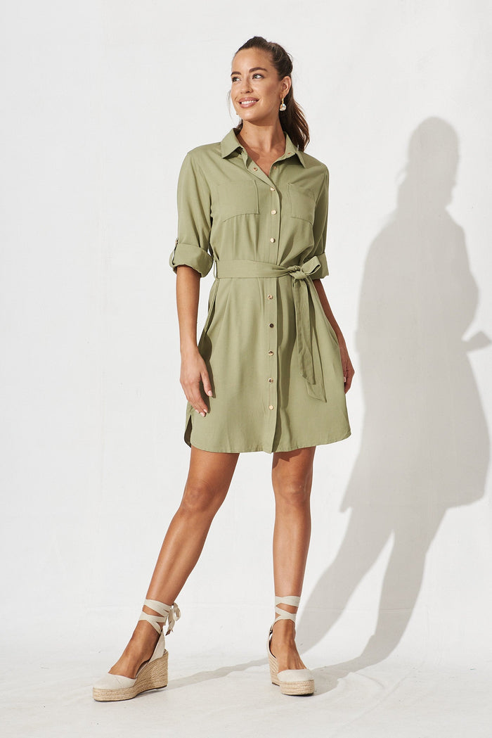 Repton Shirt Dress In Khaki - full length