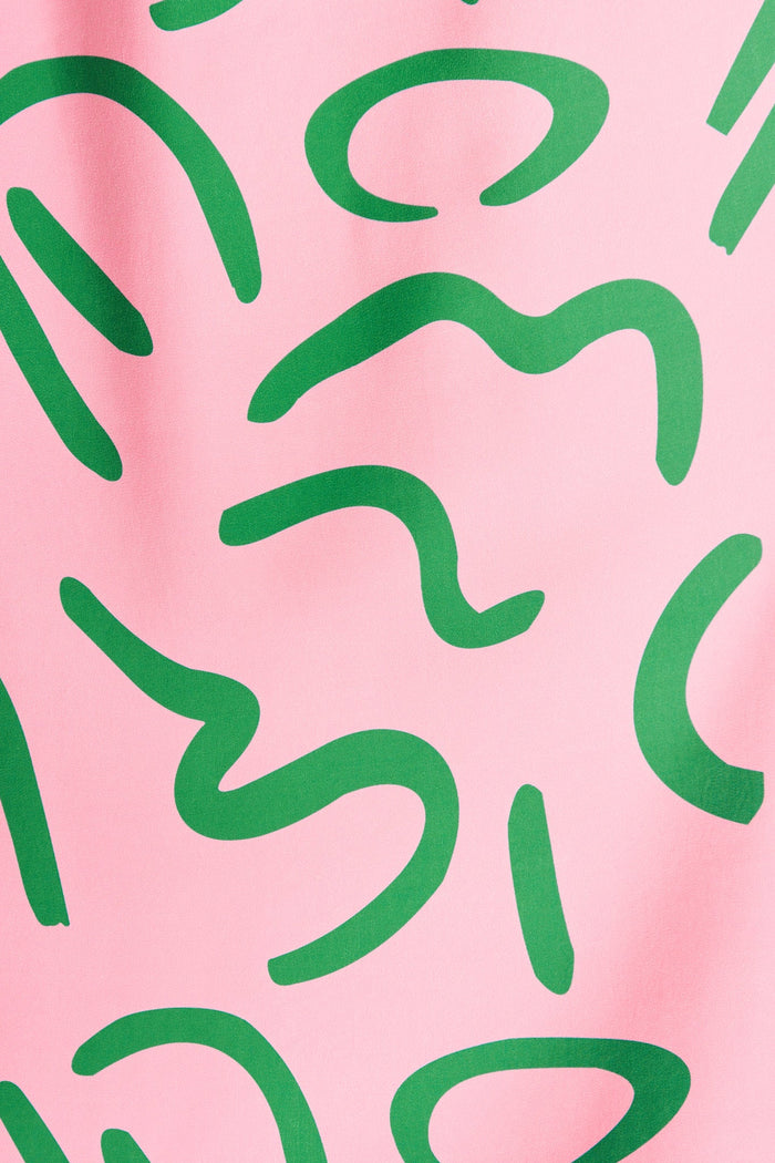 Ilina Midi Dress In Pink With Green Abstract Print - fabric