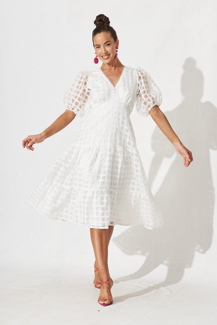 Junee Midi Dress In Junee Midi Dress In White Organza - full length