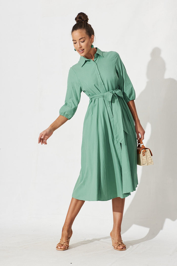 Angelica Midi Dress In Green Cotton - full length