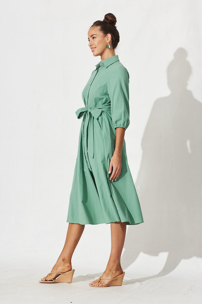 Angelica Midi Dress In Green Cotton - side