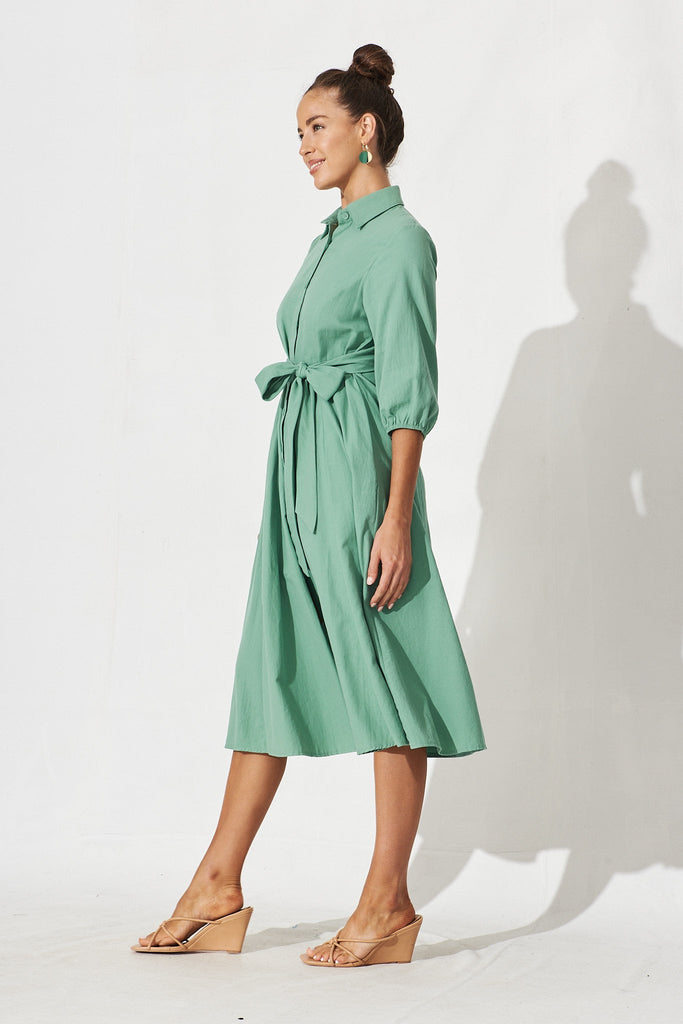 Angelica Midi Dress In Green Cotton - side