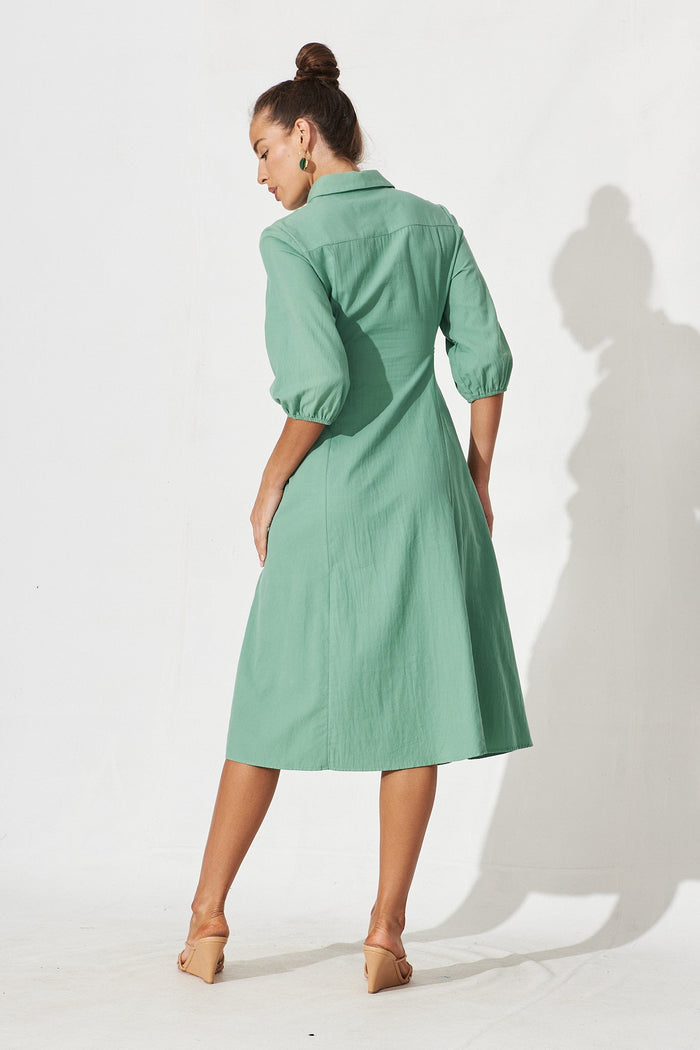 Angelica Midi Dress In Green Cotton - back